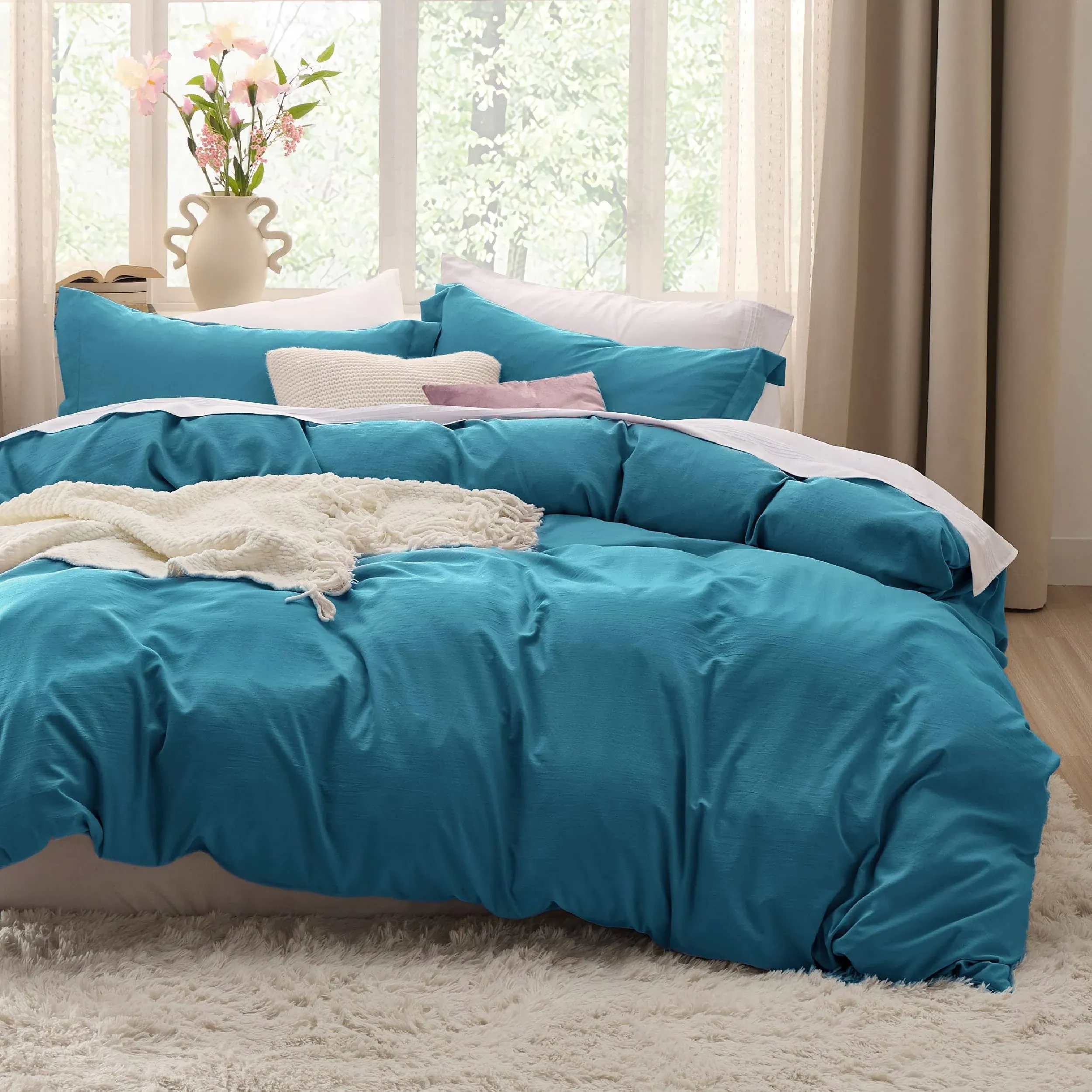 Bedsure Teal Twin Duvet Cover Set - Soft Prewashed Duvet Cover Twin size, 2 Pieces, 1 Duvet Cover 68x90 Inches with Zipper Closure and 1 Pillow Sham