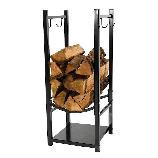 Sunnydaze Indoor/Outdoor Steel Fire Pit or Fireplace Firewood Log Rack Holder with Hooks - 32"