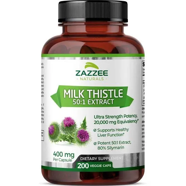 Zazzee Organic Milk Thistle Extract 20,000 mg Strength, 200 Vegan Capsules, Potent 50:1 Extract, 80% Silymarin Flavonoids, Contains Organic Milk Thist