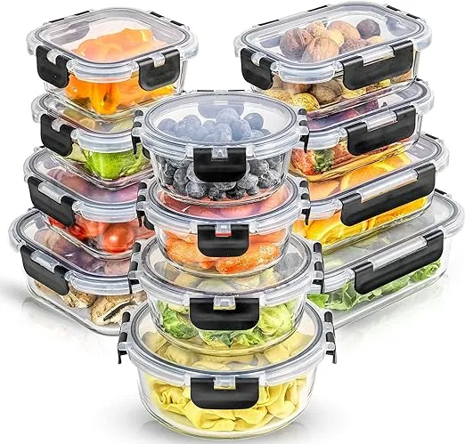 JoyJolt JoyFul 24pc Borosilicate Glass Storage Containers with Lids. 12 Airtight, Freezer Safe Food Storage Containers, Pantry Kitchen Storage Containers, Glass Meal Prep Container for Lunch