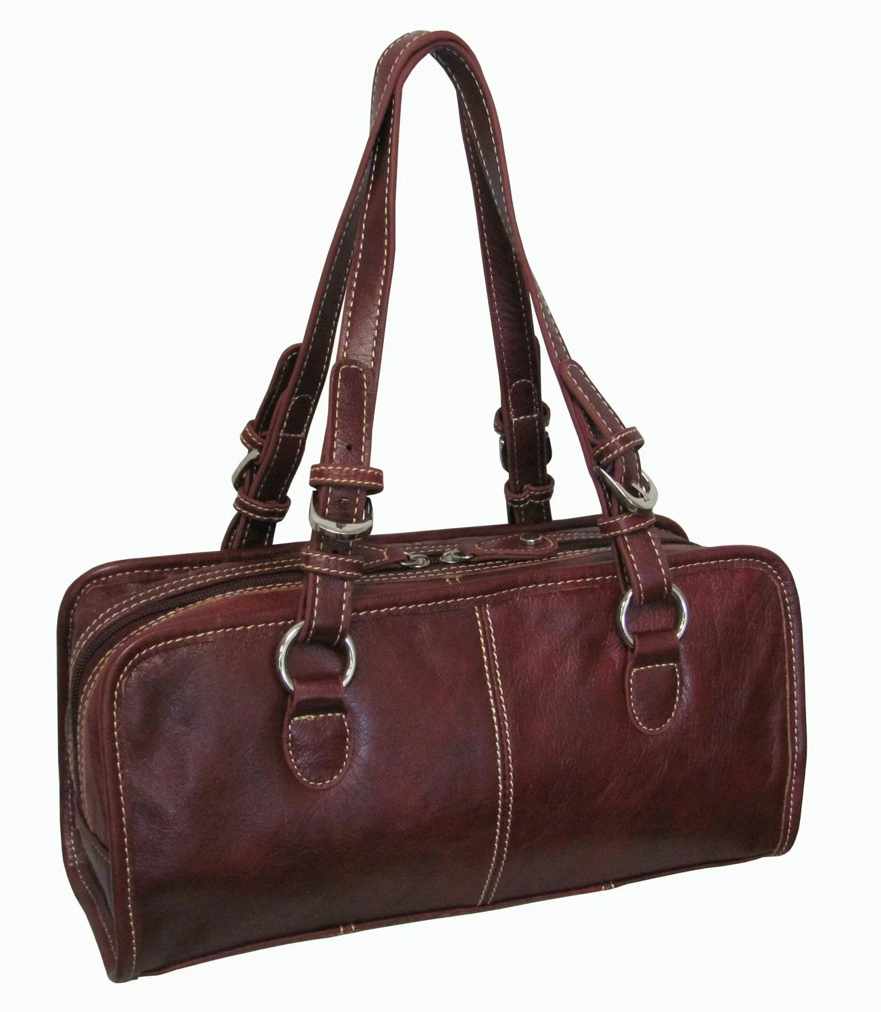 Classy Belt Stitched Leather Satchel (#1828-0249)