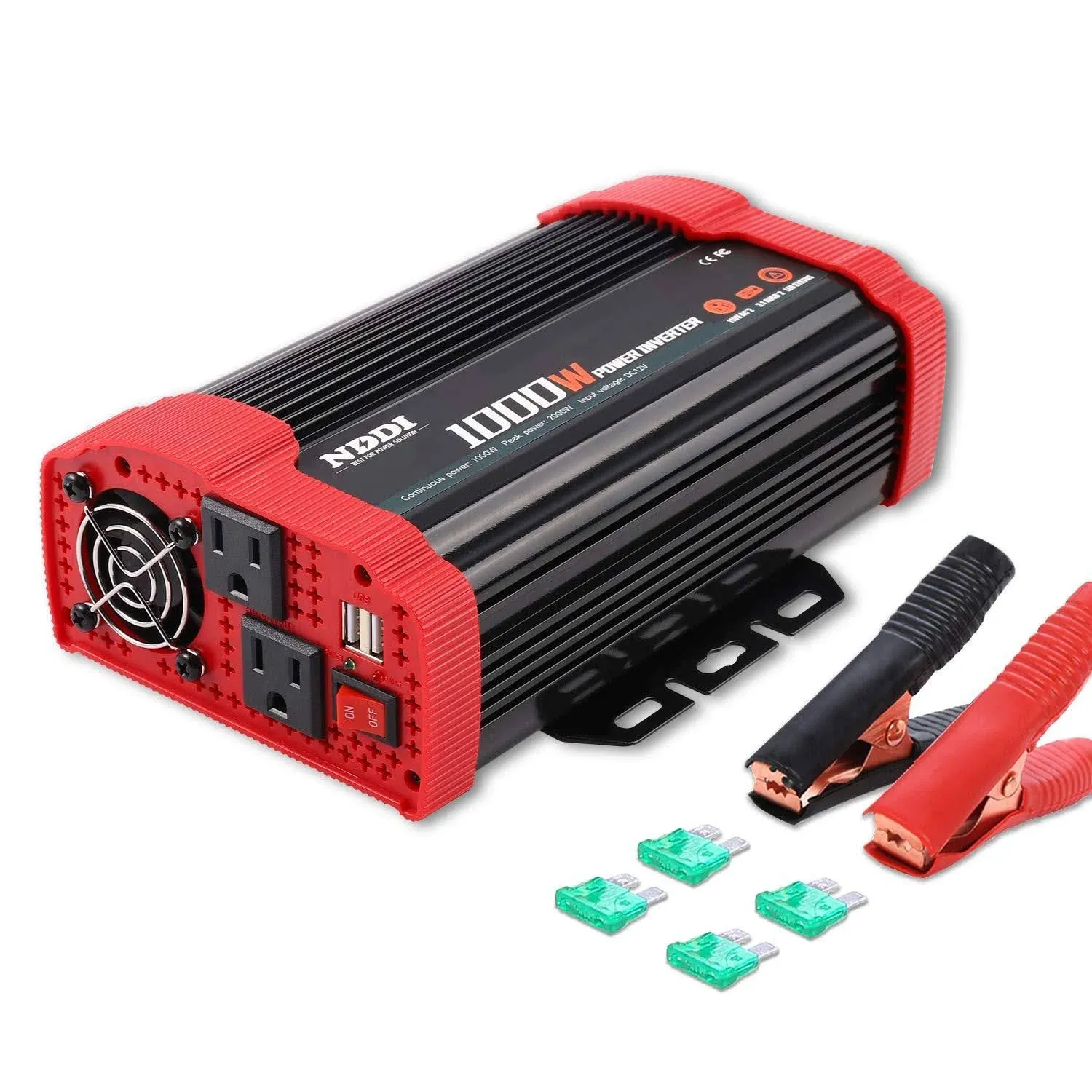 NDDI 1000W Car Power Inverter 12V DC to 110V AC Converter with Dual AC Outlets ...