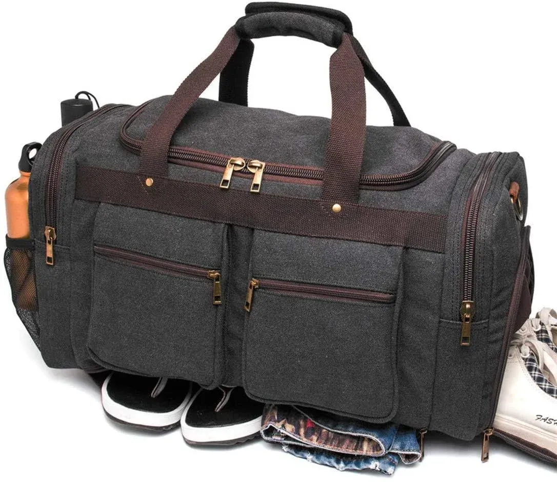 Bluboon Canvas Duffel Bag Vintage Weekender Overnight Bag Travel Tote Luggage