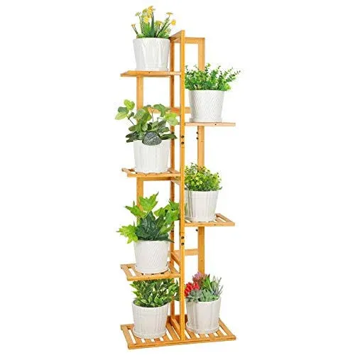 ROSSNY Plant Stand Indoor, 6 Tier 7 Potted Bamboo Plant Stands for Multiple Indoor Plants, Corner Plant Stand, Tiered Plant Stands, Tall Plant Shelf, Planter Holder