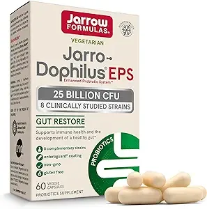 Jarrow Formulas Jarro-Dophilus EPS Probiotics 10 Billion CFU with 8 Clinically-Studied Strains, Dietary Supplement for Intestinal Tract Support, 120 Veggie Capsules, 60 Day Supply