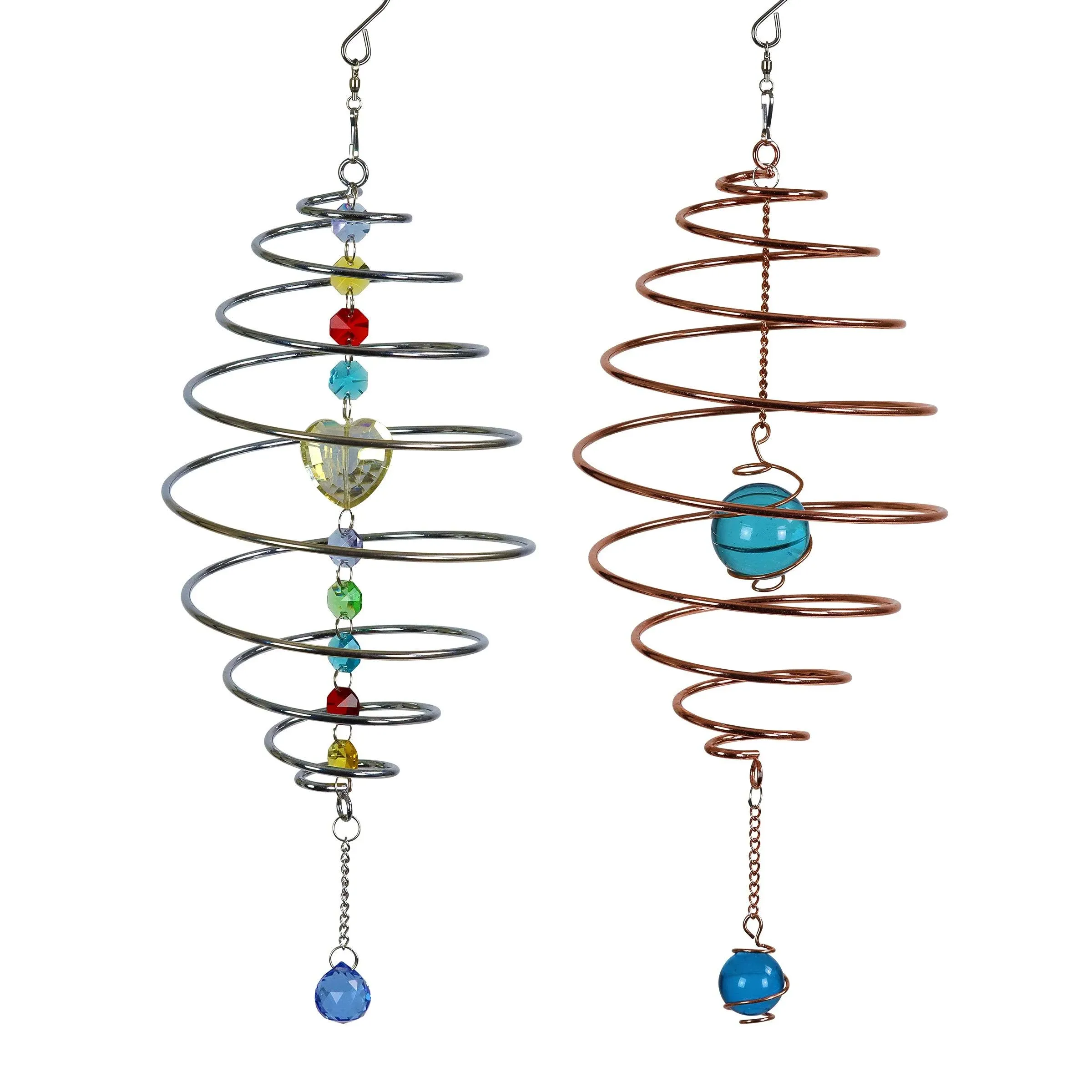 Exhart 2 Piece Copper and Silver Metal Spinning Spiral with Crystal Accents Hanging Decor, 15.5 Inches