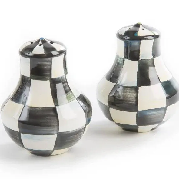 MacKenzie-Childs Courtly Check Enamel Salt & Pepper Shakers Black/White