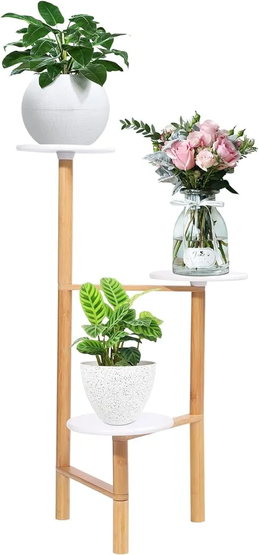 3/4 Tier Tall Plant Stand Bamboo Corner Plant Shelf Flower Stand Indoor Outdoor