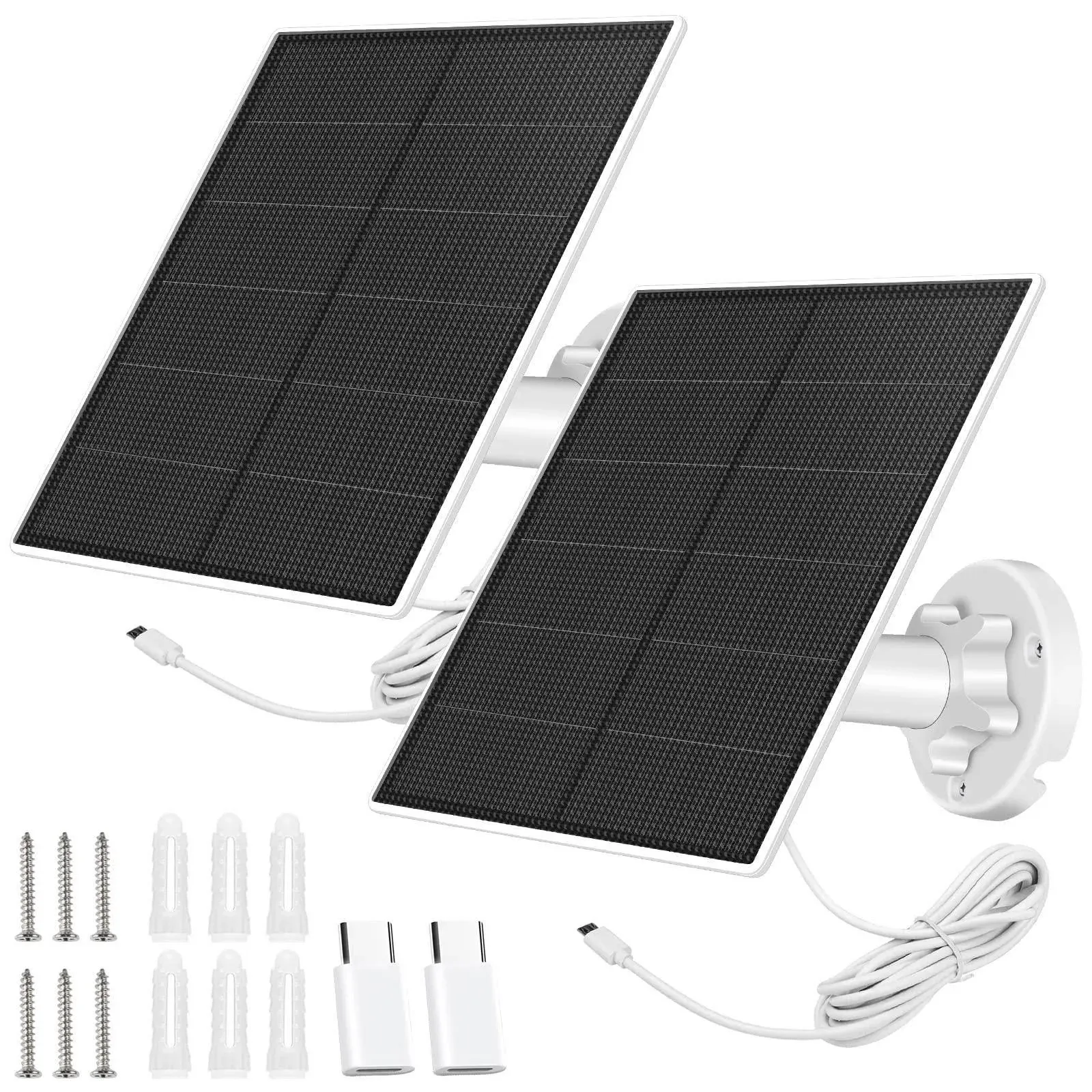 Solar Panel for Security Camera, 5W USB Solar Panel for Micro USB and USB-C P...