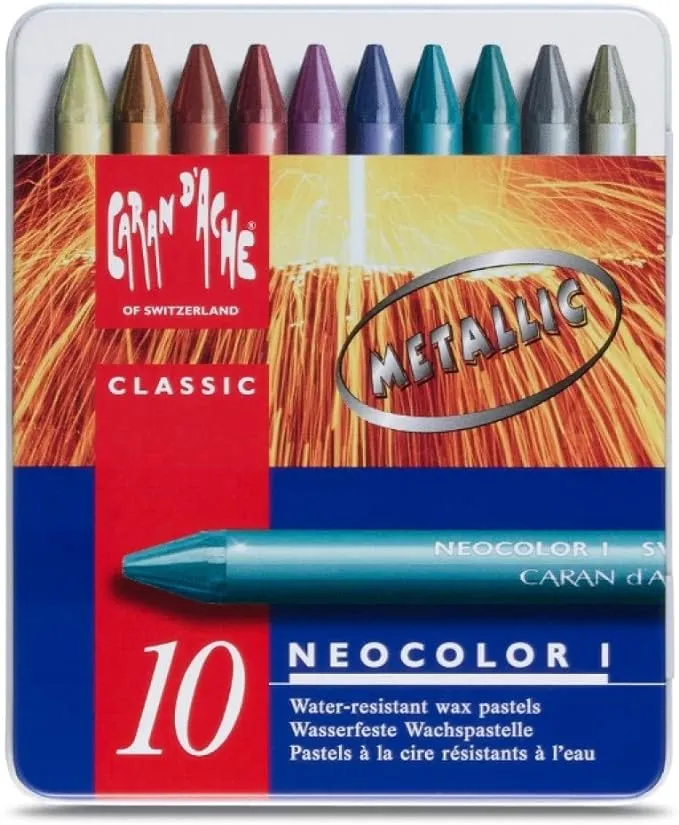 Neocolor I Water-Resistant Wax Pastels, 10 Metallic Colors