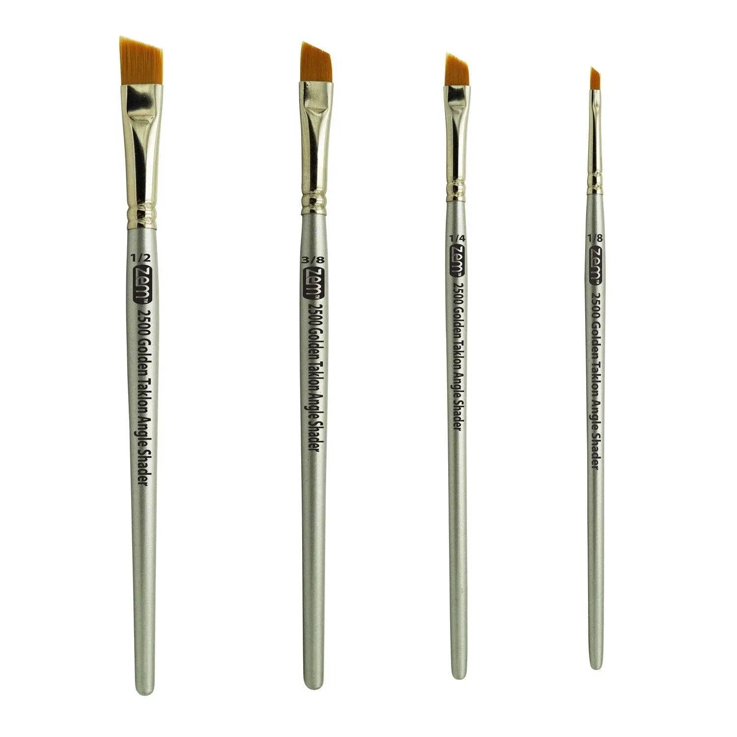 Zem Brush Golden Taklon Angle Shaders Brush Set Sizes 1/8" 1/4' 3/8" 1/2"