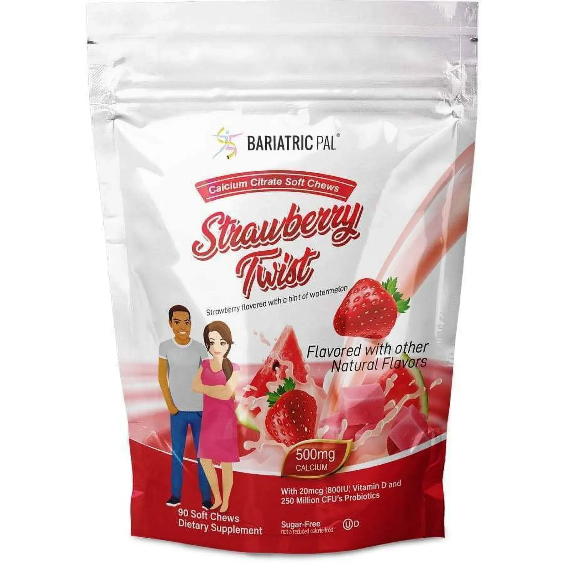 BariatricPal Sugar-Free Calcium Citrate Soft Chews 500mg with Probiotics - Strawberry Watermelon Twist Size: 270ct