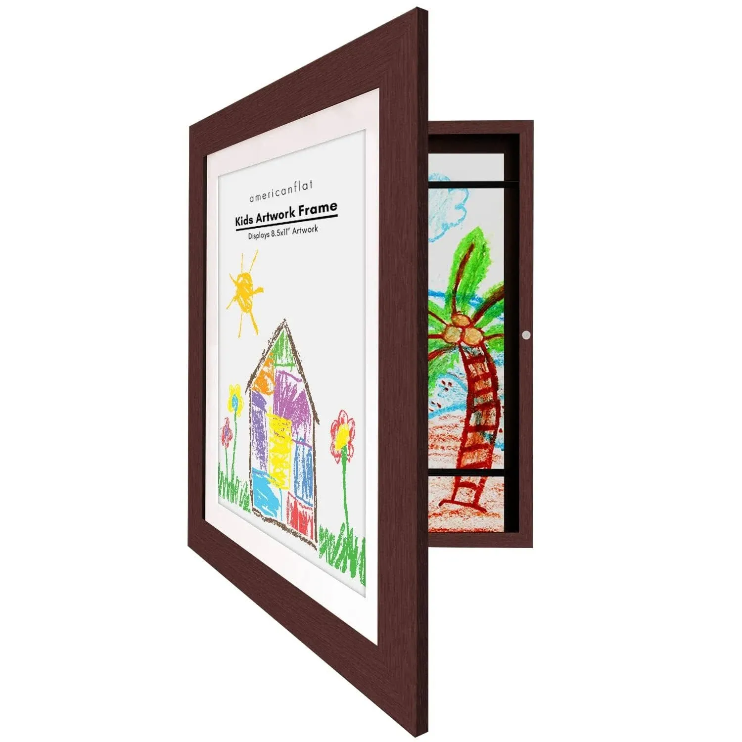 Americanflat Kids Artwork Picture Frame with Lead Free Shatter Resistant Glass - Mahogany