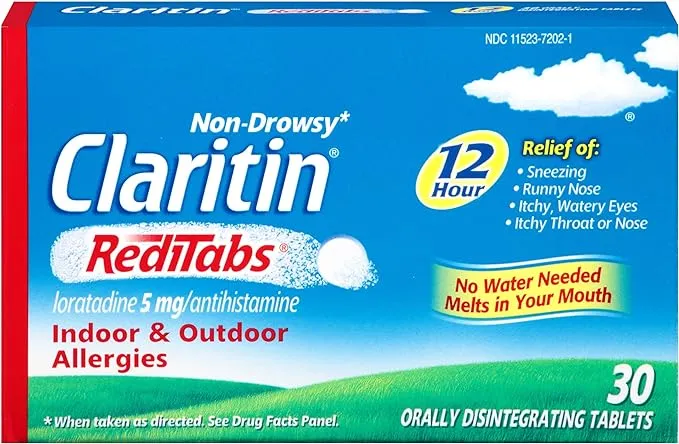 Claritin RediTabs 12 Hour Non-Drowsy Allergy Medicine, Loratadine Antihistamine Tablets, 30 Ct