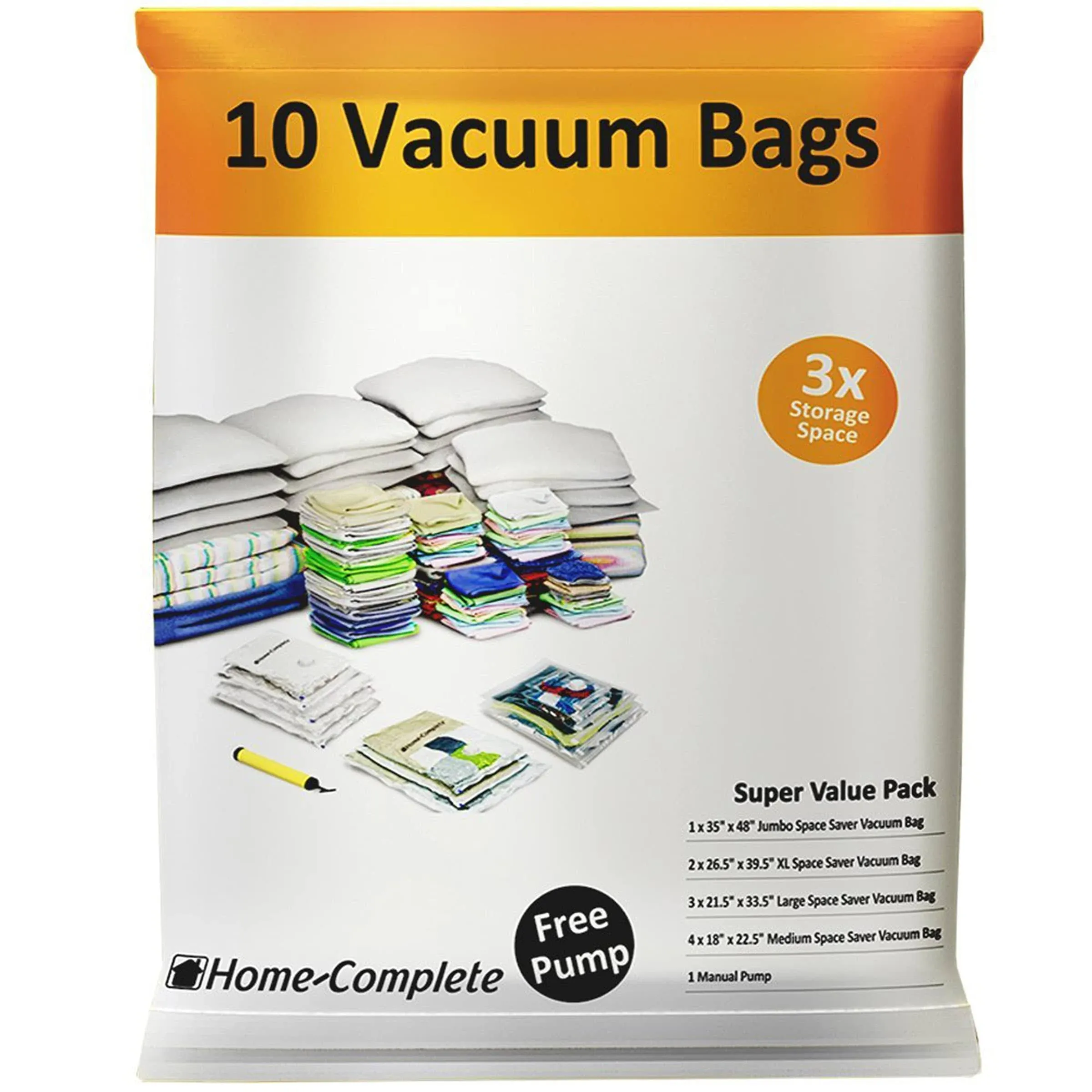 Home-Complete 10 Space Saver Bags for Reusable Long Term Vacuum Storage