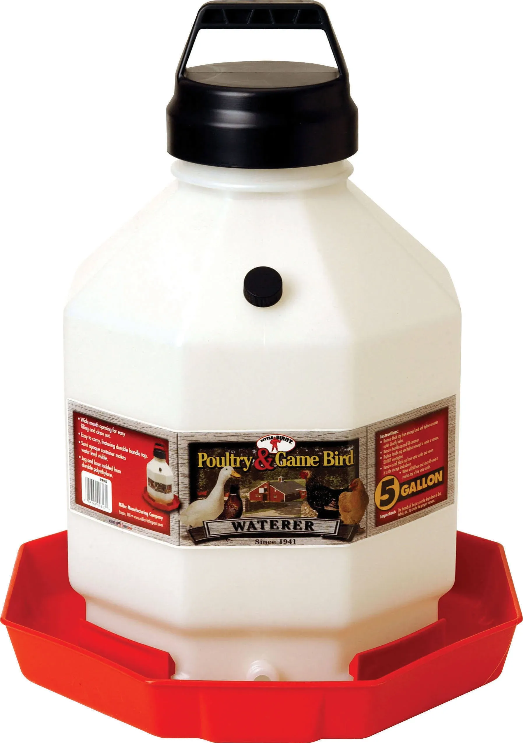 Little Giant Plastic Poultry Waterer 5 Gallon Dent-Proof Heavy-Duty Easy-To-Fill