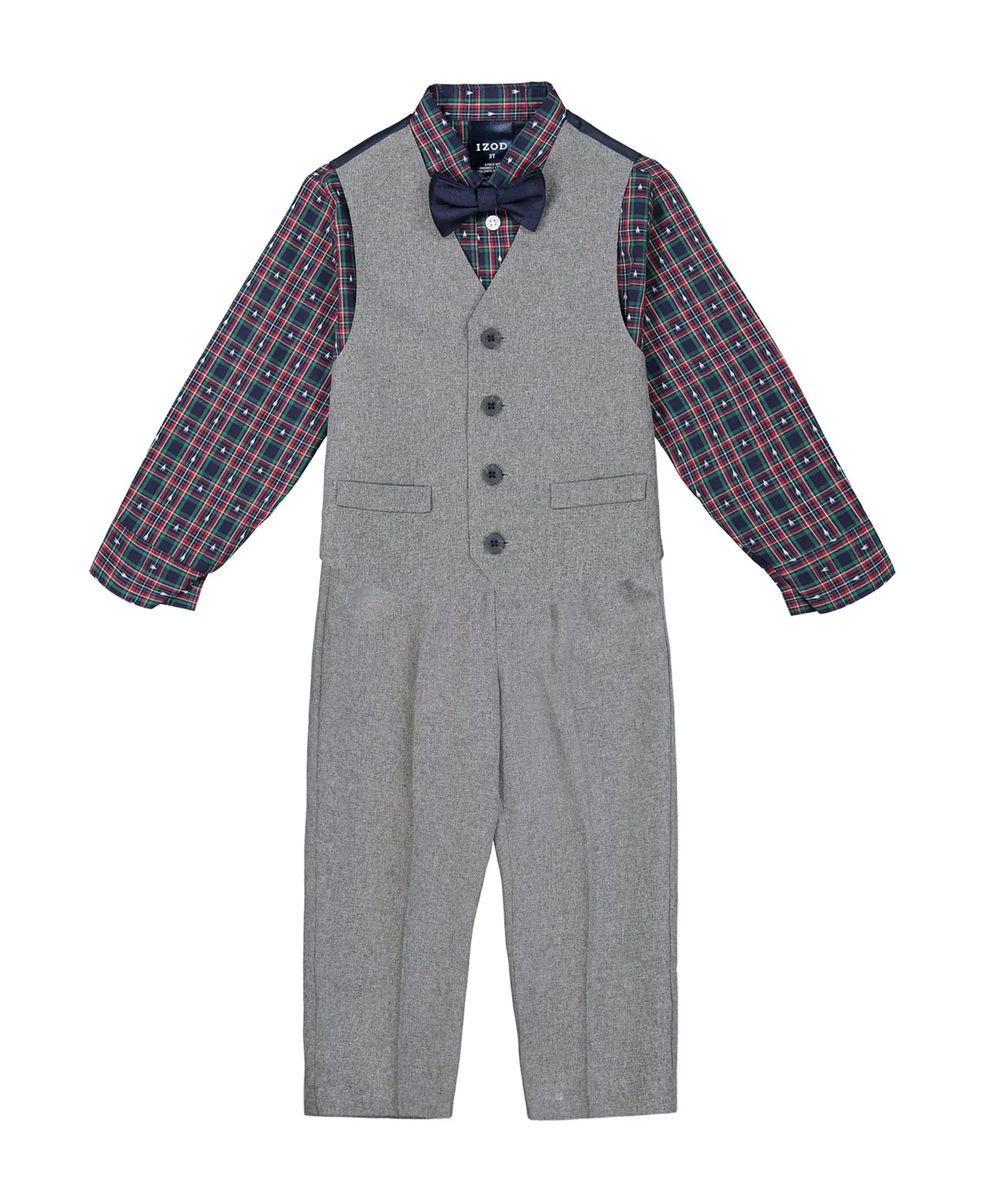 IZOD Boys' 4-Piece Set with Collared Dress Shirt, Tie, Vest, and Pants