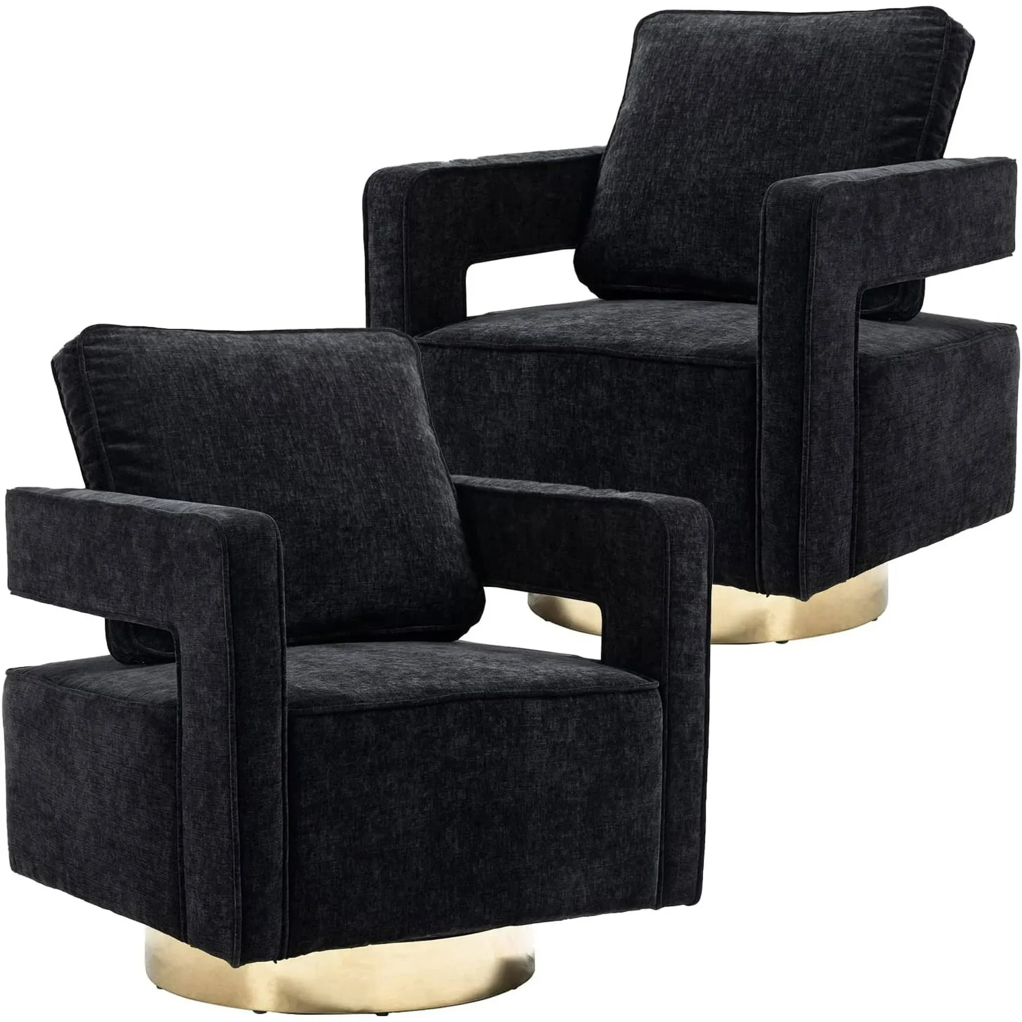 Dxacvkc Swivel Barrel Chair Set of 2, Accent 360° Swivel Club Chairs with Gold ...