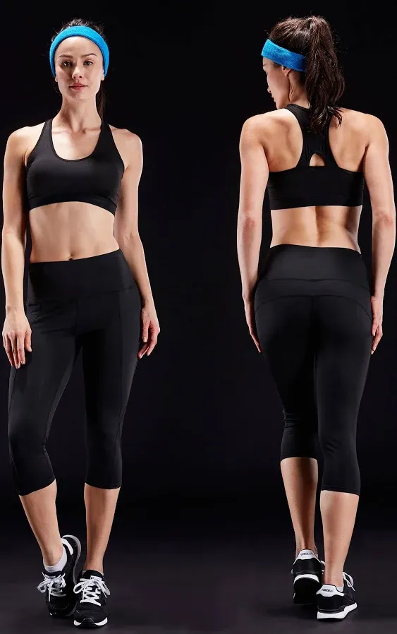 NELEUS Womens Tummy Control High Waist Capri Yoga Leggings with Pocket,Black+Gray,US Size L