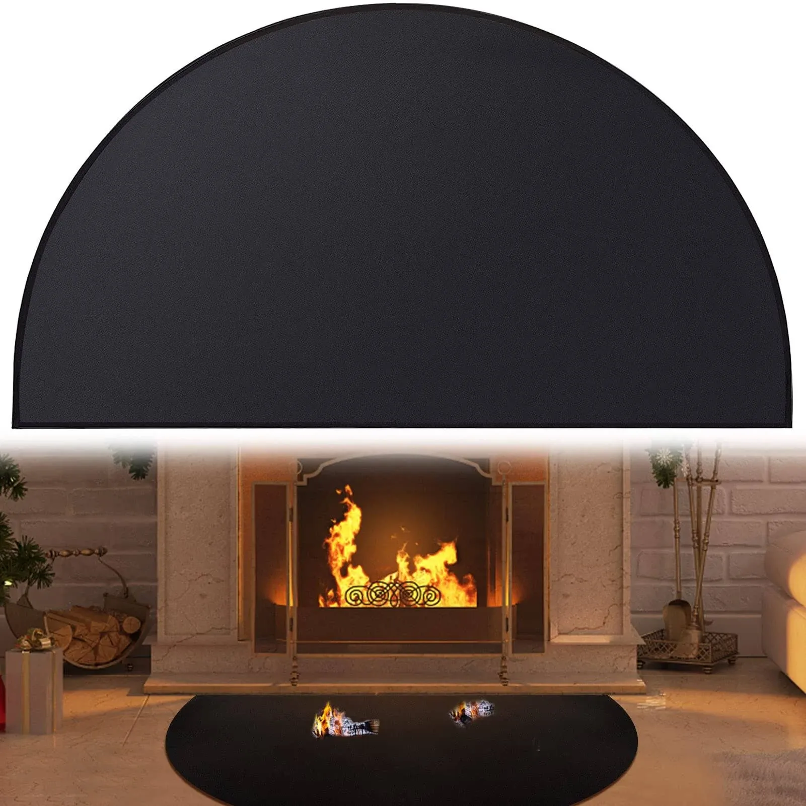 Svepndic 46 x 26 Fireplace Hearth Mats Fire Resistant Half Round Fireproof Fireplace Mat Black Fire Retardant Pad Fireplace, Protect Floors Patio from Sparks Embers