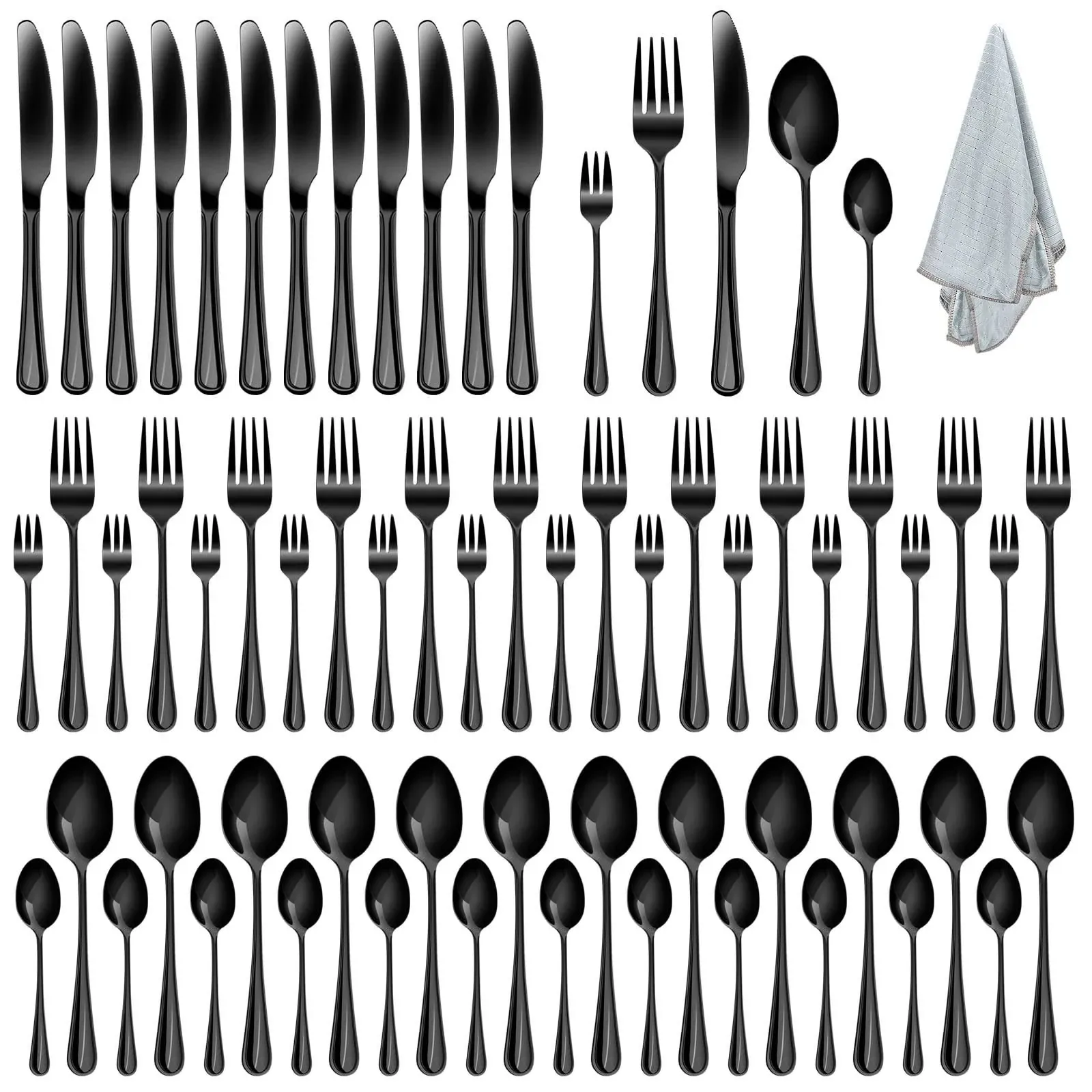 60 PCS Matte Gold Silverware Set for 12, Stainless Steel Flatware Cutlery Set For Home Restaurant Hotel, Kitchen Utensils Set, Mirror Polished, Dishwasher Safe