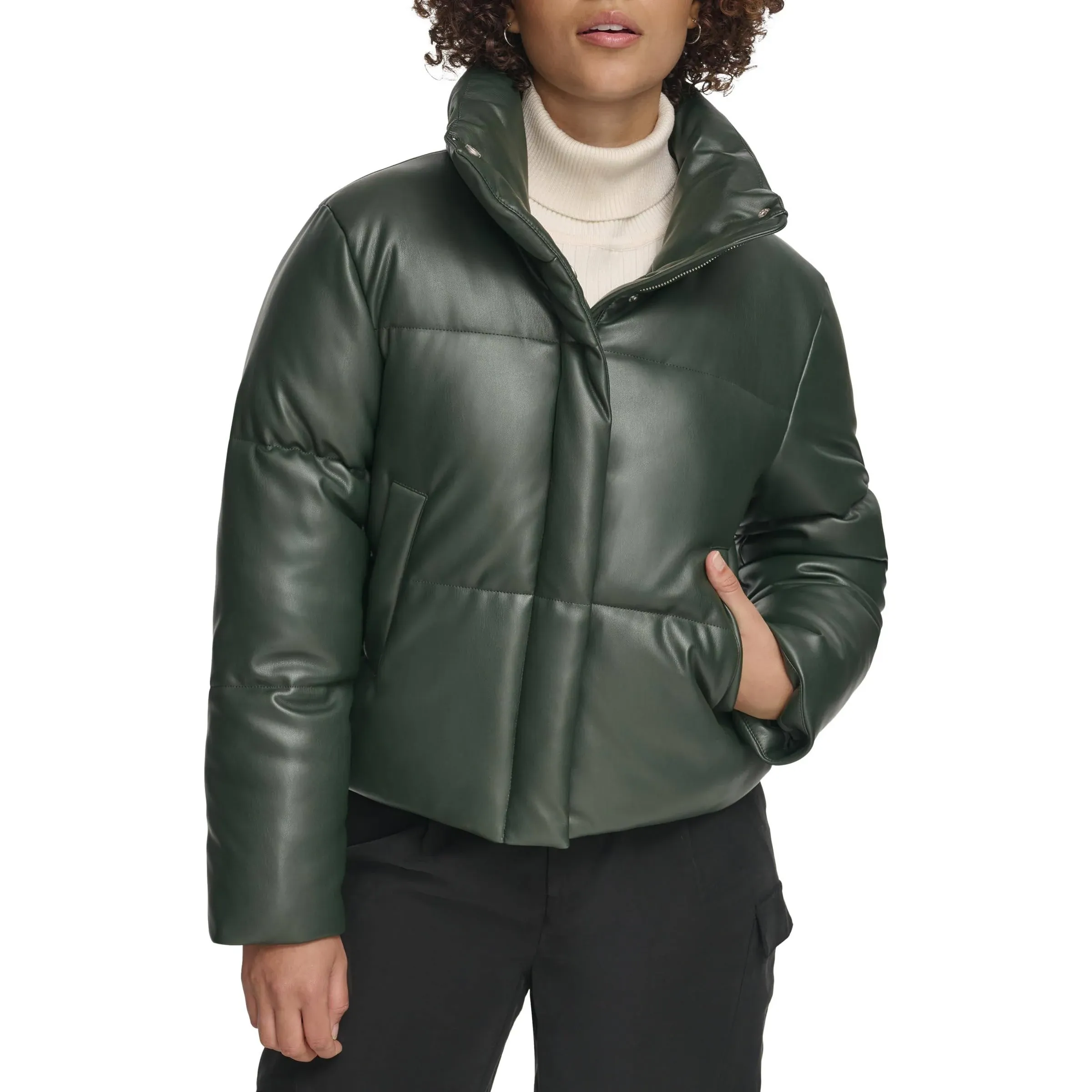 Women's Faux-Leather Short Puffer Jacket
      
          Women's Faux-Leather Short Puffer Jacket