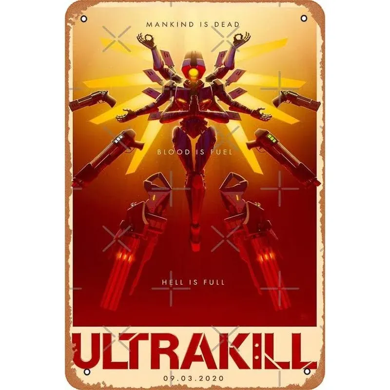 Yzixulet Ultrakill Poster Vintage Retro Metal Sign 8x12 inch Man Cave Home Wall Decor