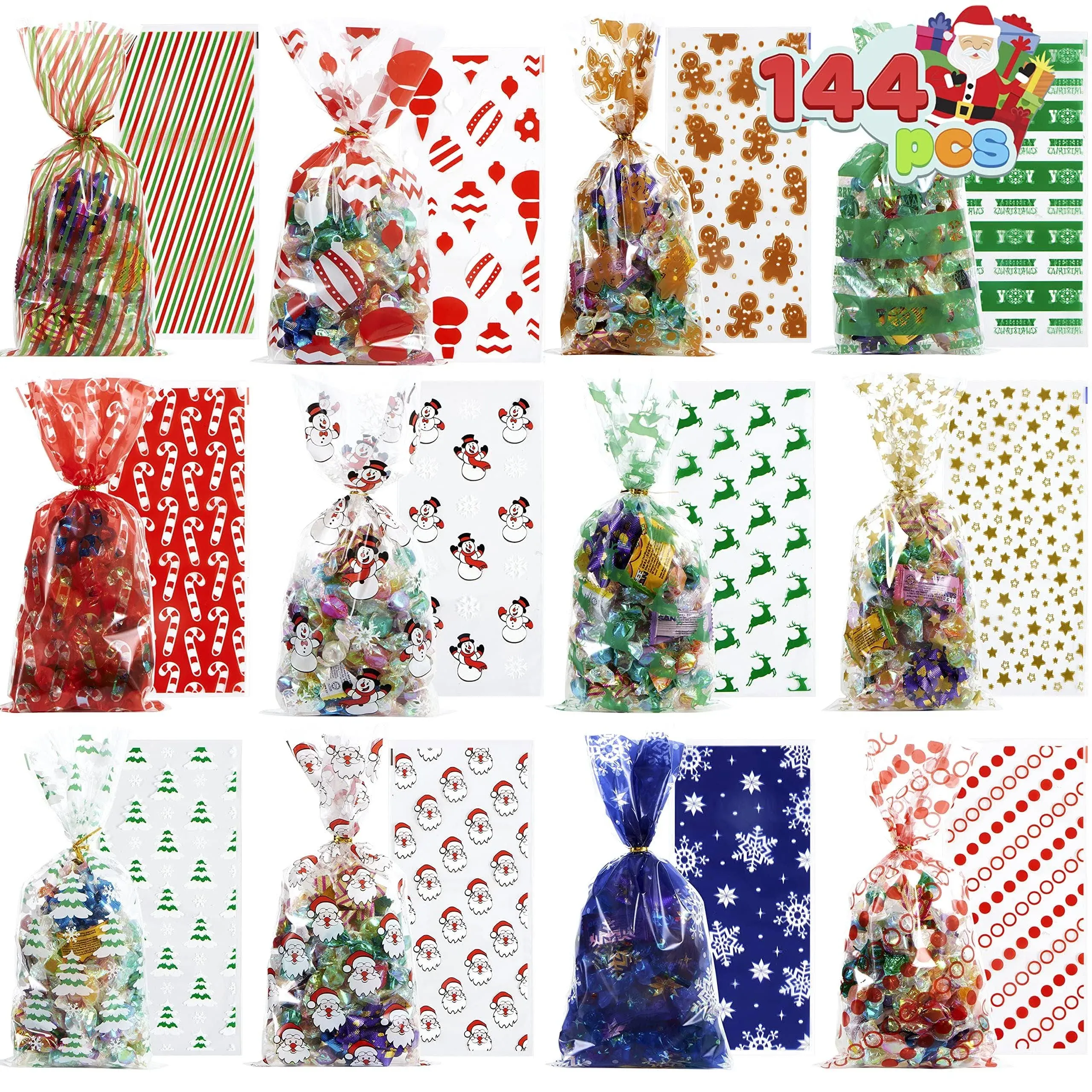 Joyin 144 pcs Christmas Bags with zip ties. Different designs included