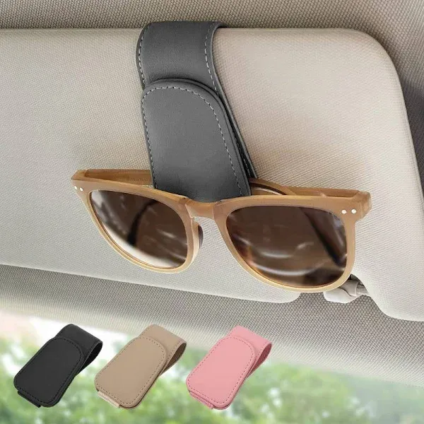 Ompellus Magnetic Leather Sunglass Holder Eyeglass Hanger Clip for Car Sun Visor ...