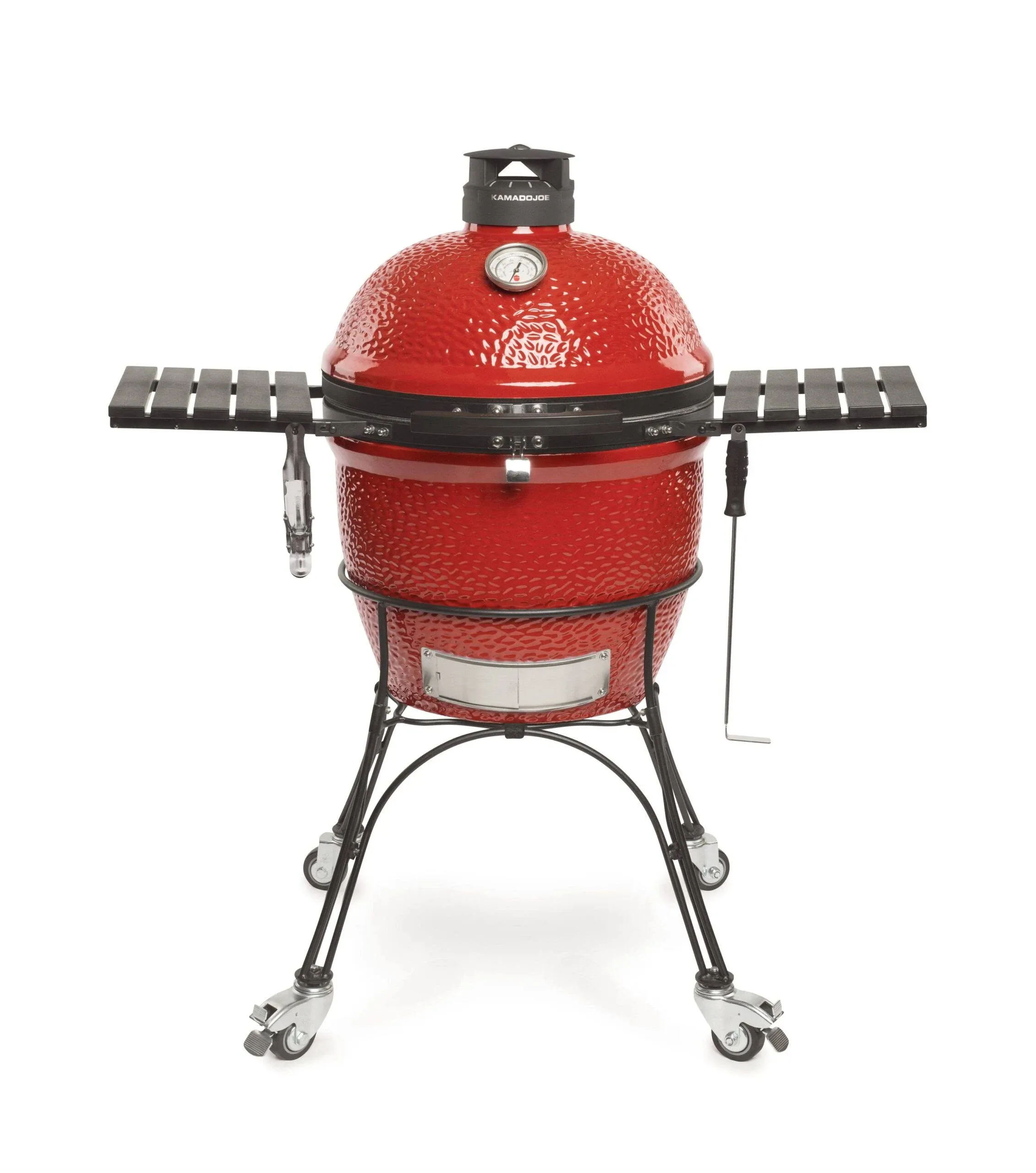 Kamado Joe Charcoal Grill 18&#034; w/ Cart, Side Shelves, Grate Gripper, Ash Tool Red