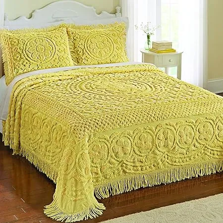 Calista Chenille Lightweight Bedspread with Fringe Border, Sage, Twin