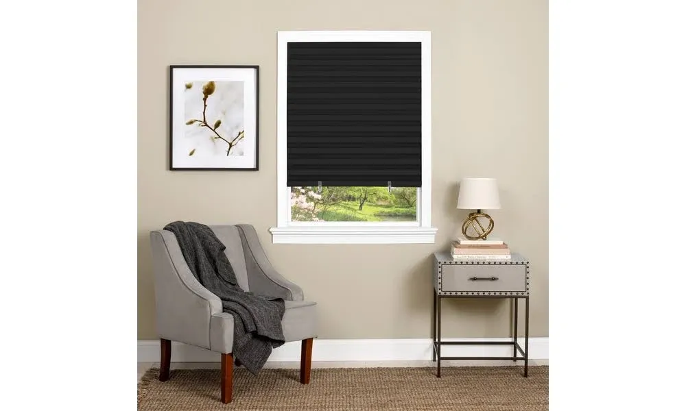 Achim 36 x 75 in. Cordless 1-2-3 Vinyl Room Darkening Pleated Window Shade - Black