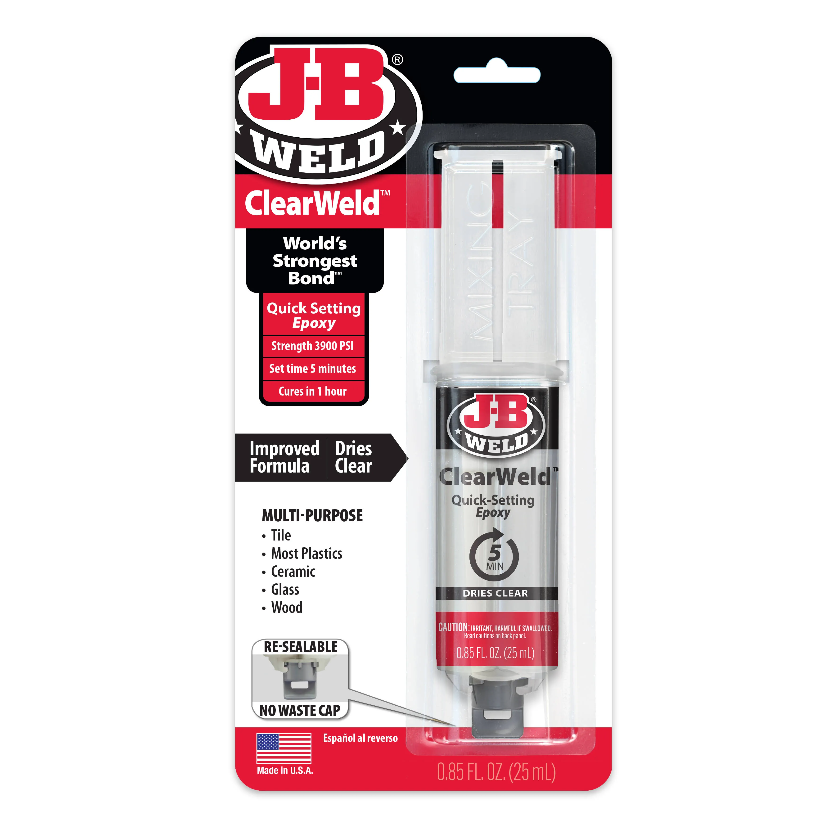 J-B Weld 50112 Clear 25 ml ClearWeld Quick-Setting Epoxy Syringe