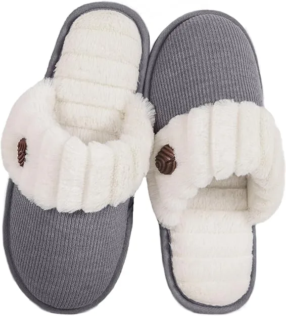 Hometop Women's Cute Fuzzy Knitted Memory Foam Indoor House Slippers for