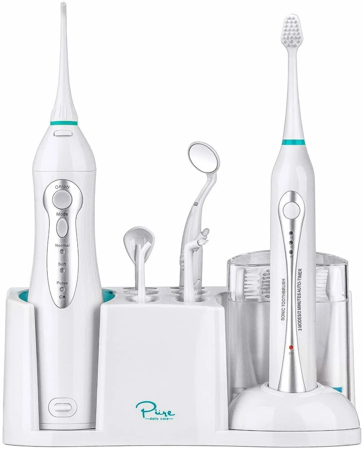 AquaSonic Home Dental Center Rechargeable Power Toothbrush & Smart Water Flosser - Complete Family Oral Care System - 10 Attachments and Tips Included - Various Modes & Timers