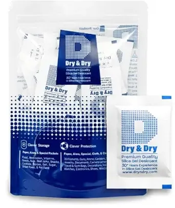 Dry & Dry 10 Gram [110 Packets] Food Grade Silica Gel Packs Desiccant Packs, Silica Packets - Rechargeable Silica Gel Packets, Desiccants, Silica Gel