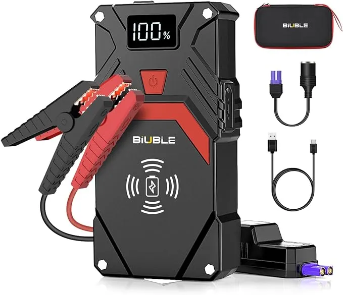 BIUBLE Car Jump Starter, 2500A Peak 12V Auto Booster Battery Pack Jump Box(Up to All Gas or 8.0L Diesel Engine, 50 Times) Jump Starter with 10W Wireless Charger Smart Jump Cables