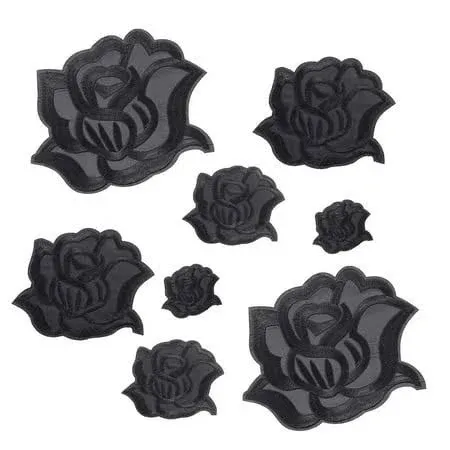 Black Rose Fabric Patches Rose Flower Repair Patches 4 Size Sew on or Iron on ...