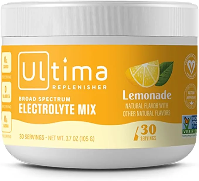 Ultima Replenisher Hydration Electrolyte Powder- 30 Servings- Keto & Sugar Free- Feel Replenished, Revitalized- Naturally Sweetened- Non- GMO & Vegan Electrolyte Drink Mix- Lemonade 