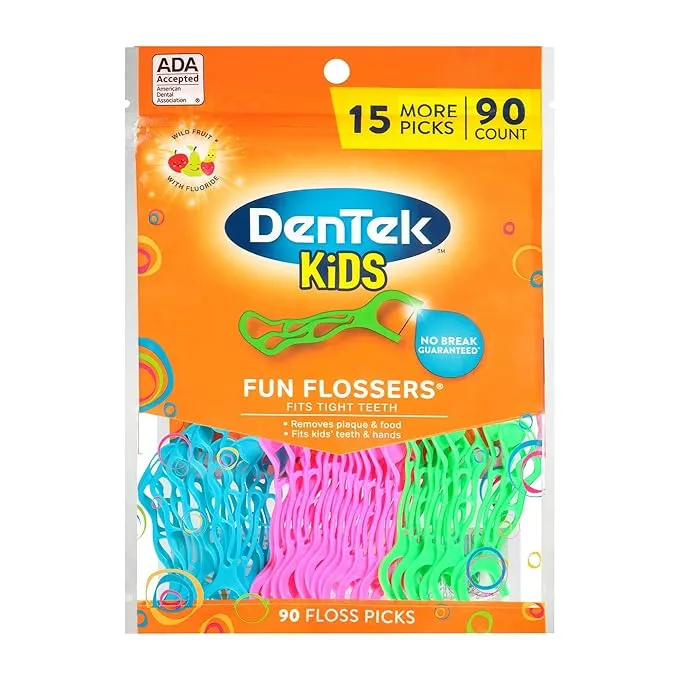 Dentek Kids Fun Flossers Wild Fruit 90 Floss Picks