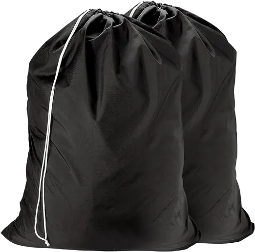 Handy Laundry Nylon Laundry Bag, Locking Drawstring Closure & Machine Washable, Large Bags Will Fit a Laundry Basket or Hamper and Strong Enough to Carry up to Three Loads of Clothes, (Black, 2-Pack)