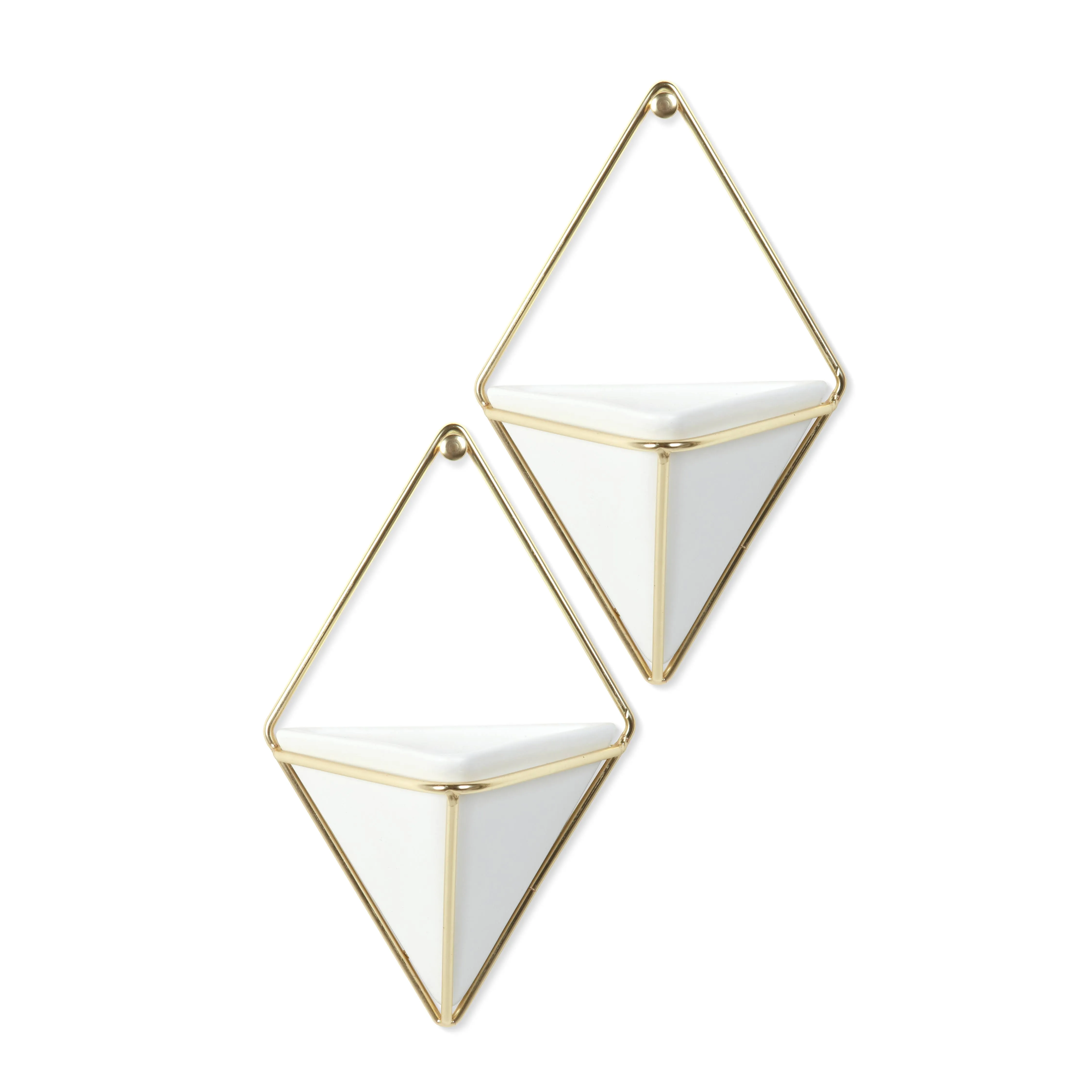 Umbra Trigg Hanging Planter Vase & Geometric Wall Decor Ceramic Container - Great For Succulent Plants, Air Plant, Mini Cactus, Faux Plants and More, Large, White/Brass