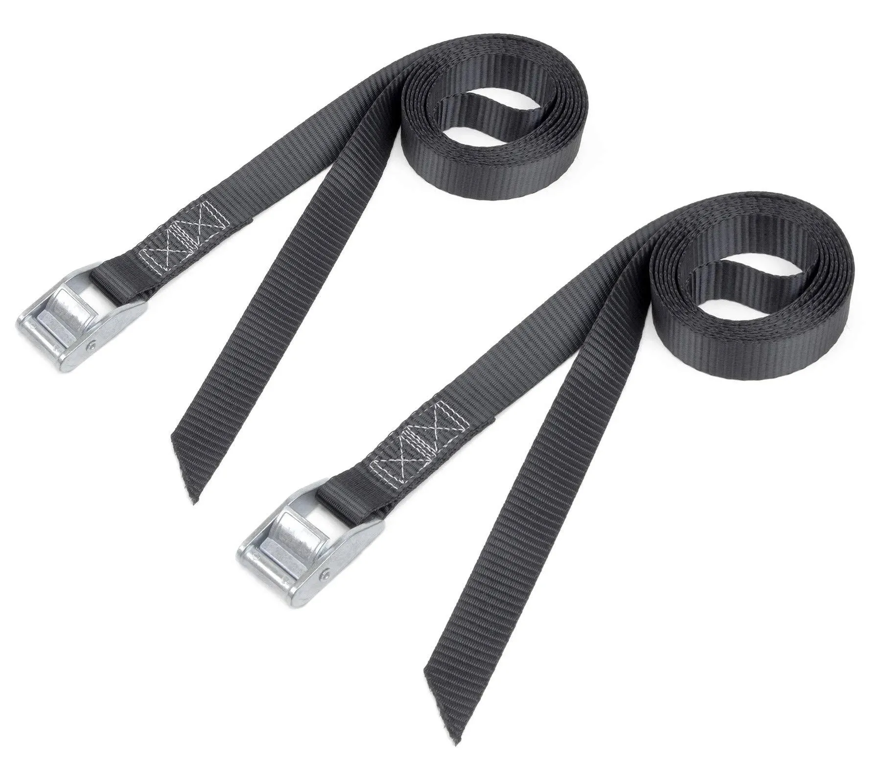 Powertye 1&#034; x 8&#039; Heavy Duty Cam Buckle Lashing Straps Tie Downs Cargo Black 2Pck