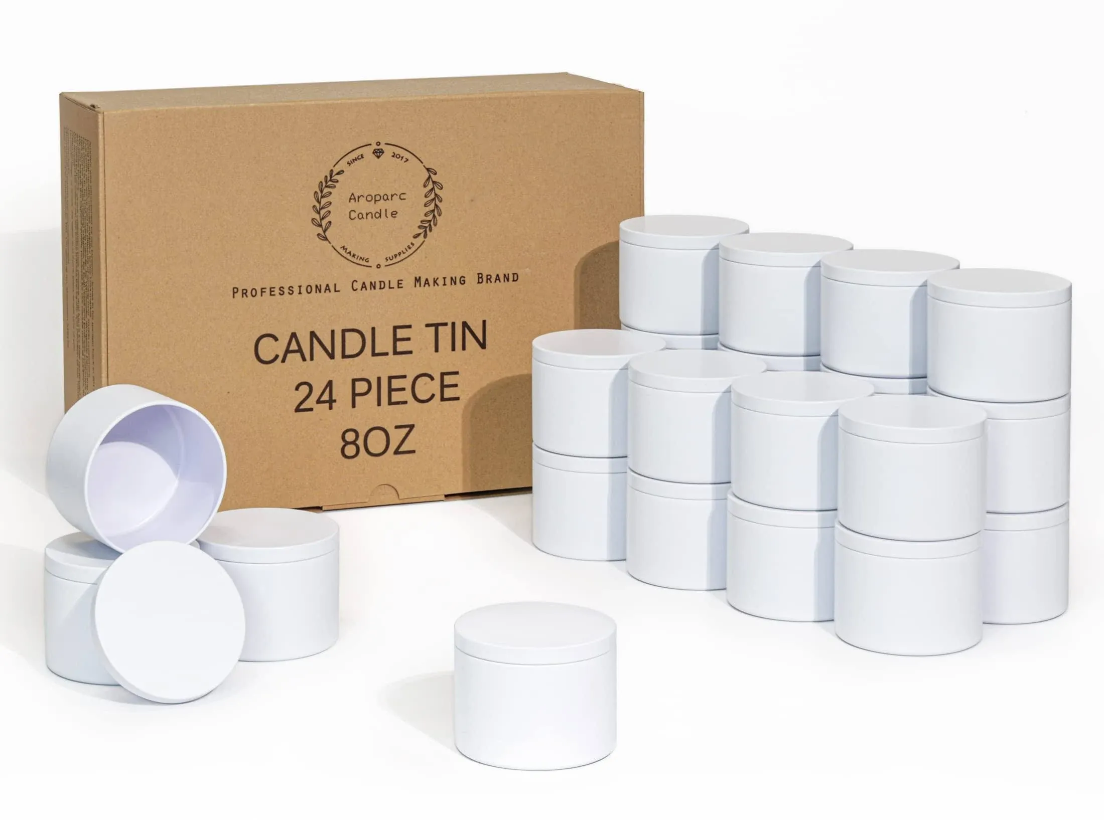 24 Pack Candle Tins 8 oz with Lids and Labels for Candle Making (Black)