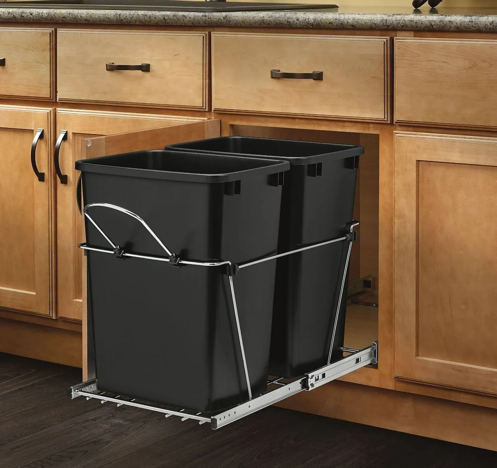 Double 35 Qt. Pull-Out Waste Containers, Gray