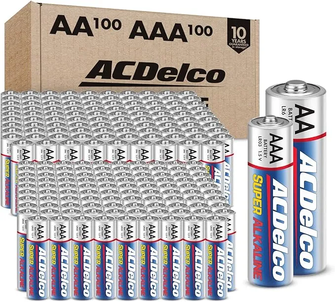 ACDelco AA and AAA 200-Count Combo Pack Super Alkaline Batteries, 100-Count Each, 10-Year Shelf Life, Reclosable Packaging