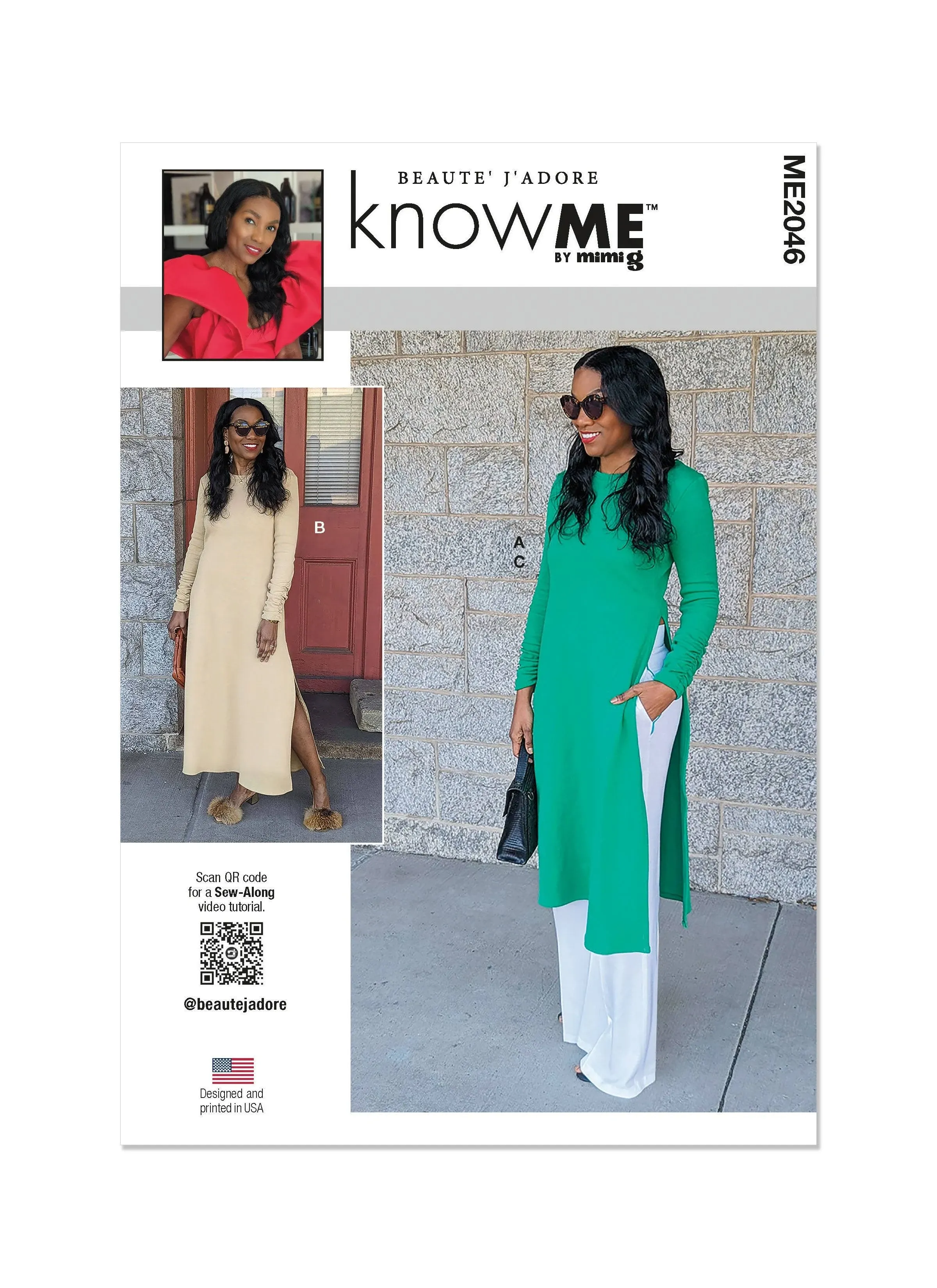 ME2046 |  Know Me Sewing Pattern Misses&#x27; Knit Dress In Two Lengths and Woven Pants 