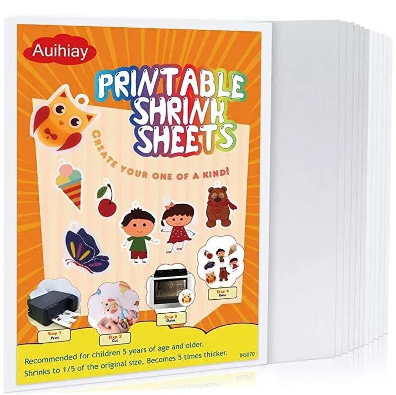 Auihiay 12 Pieces Printable Shrink Plastic Sheets, Shrink Films Papers for Kids Creative Craft, 6 White and 6