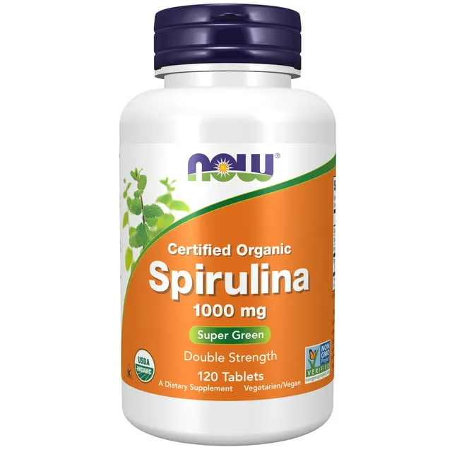 NOW Foods, Certified Organic Spirulina, Double Strength, 1,000 mg, 120 Tablets