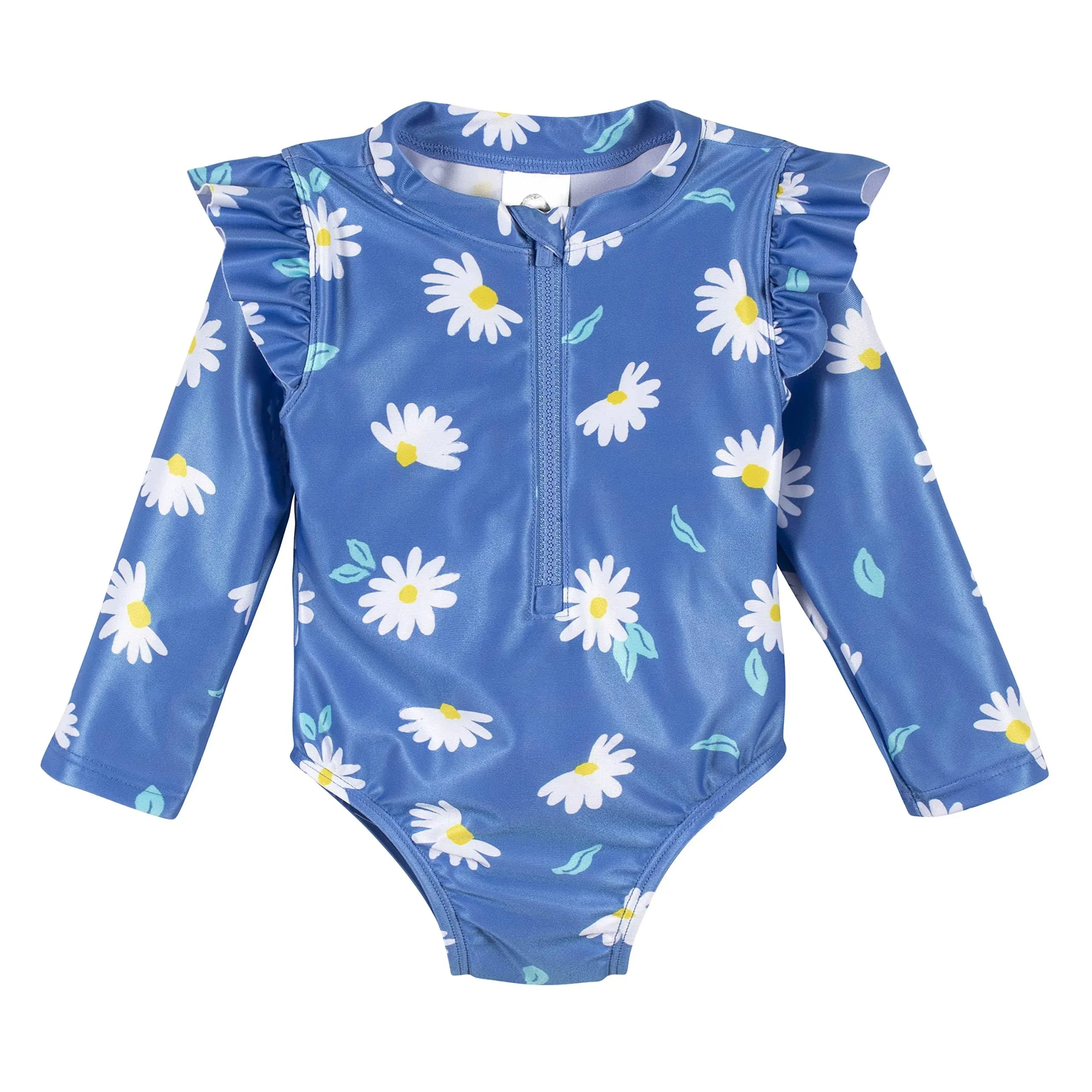 Gerber Girls' Toddler Long Sleeve One Piece Rashguard Swimsuit